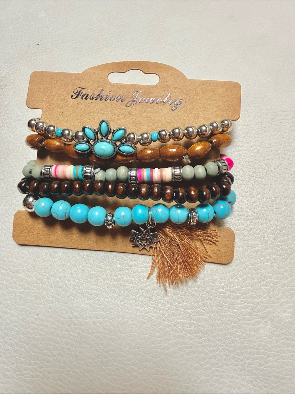 Set of 2 Turquoise, Brown & White Stacking Bracelet - Picture 3 of 3